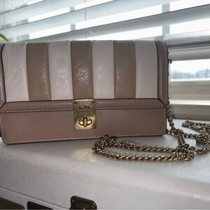 Coach Beige and White Striped Crossbody Bag